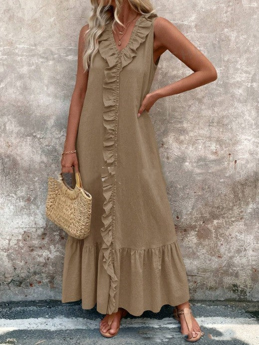 Bianca Ruffle-Trim Linen Swing Dress detail