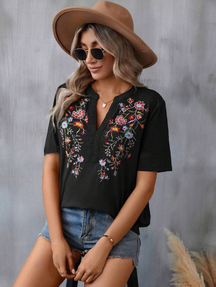 Wilhelmina Floral Embroidered Blouse Purple