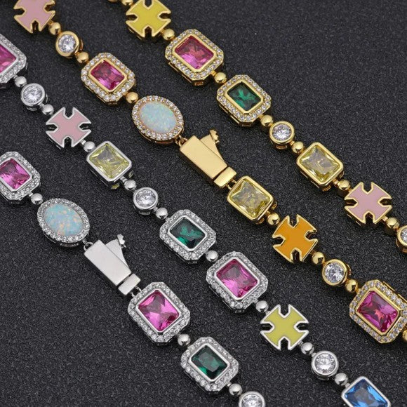 Gold-Plated Gemstone Pendant Necklace