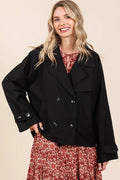 Mittoshop Double Breasted Long Sleeve Trench Coat Jacket - Black