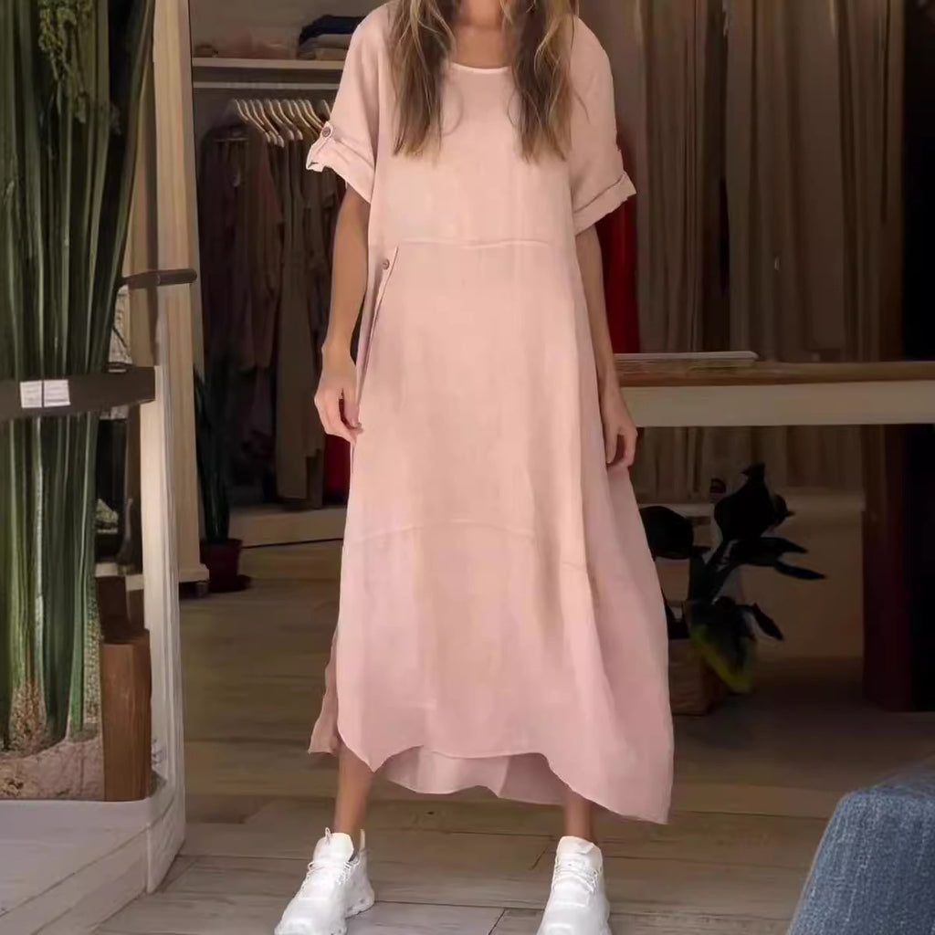 Josie Cotton-Linen Loose V-Neck Dress