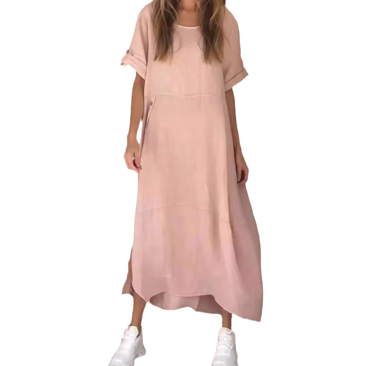 Josie Cotton-Linen Loose V-Neck Dress detail