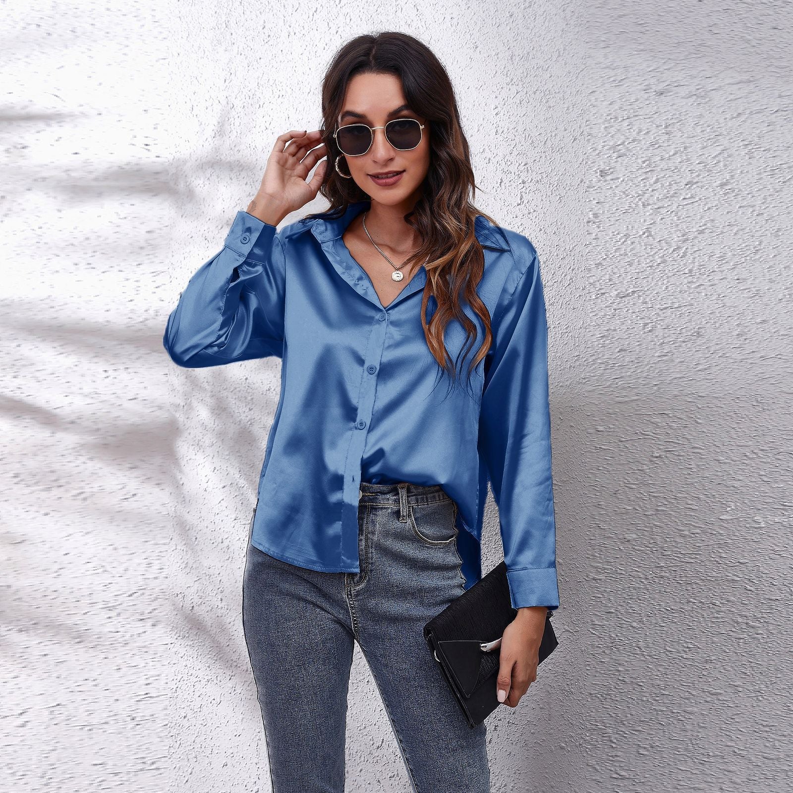 Sienna Satin Long Sleeve Blouse Black