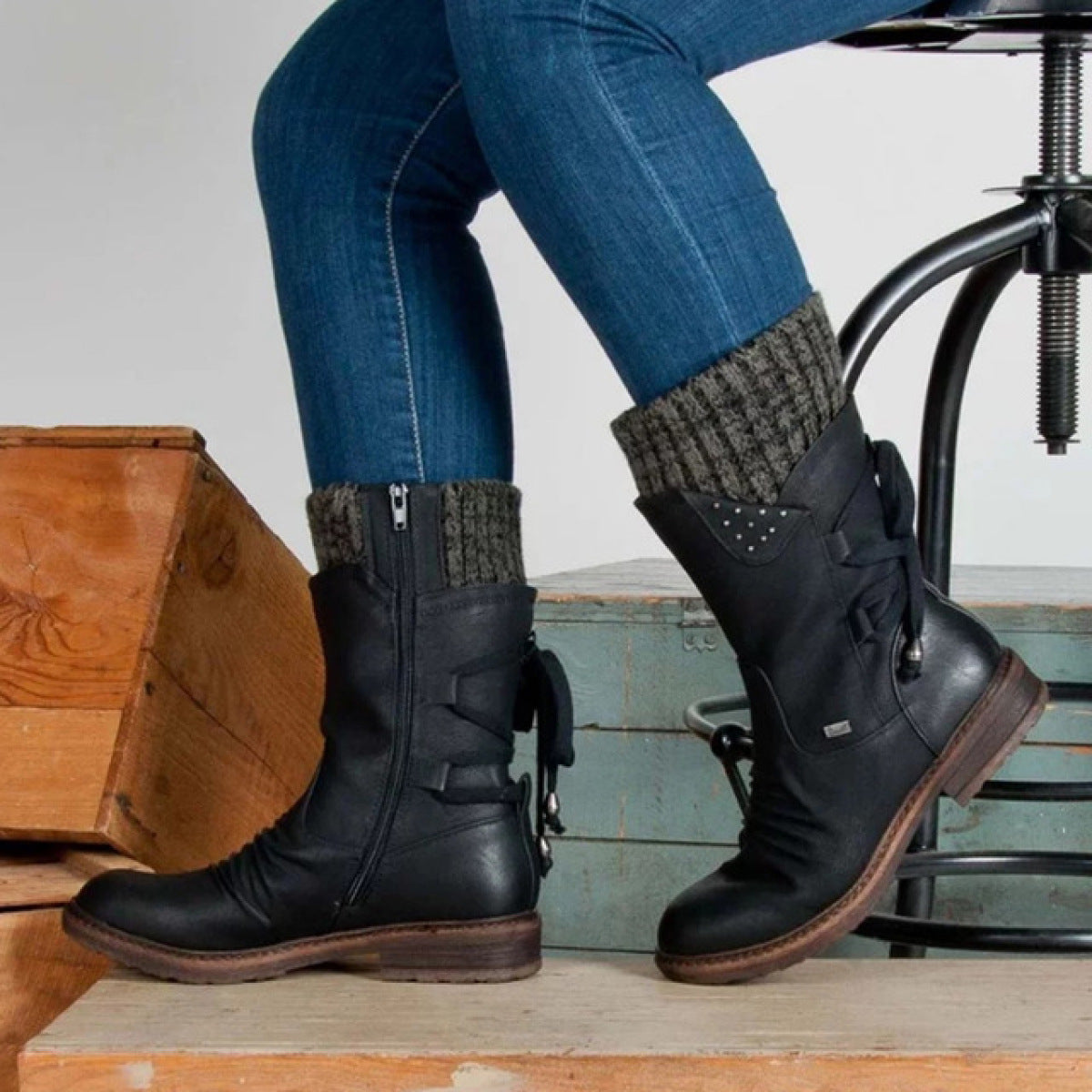 Rhinestone Martin Mid-Calf Snow Boots detail