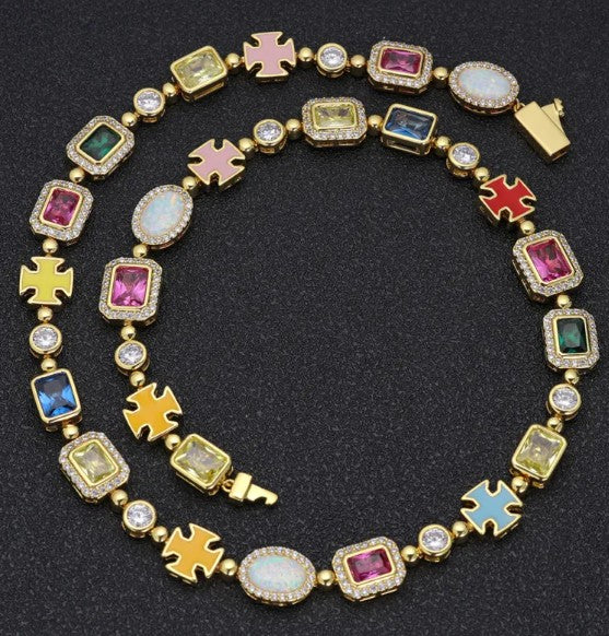 Gold-Plated Gemstone Pendant Necklace
