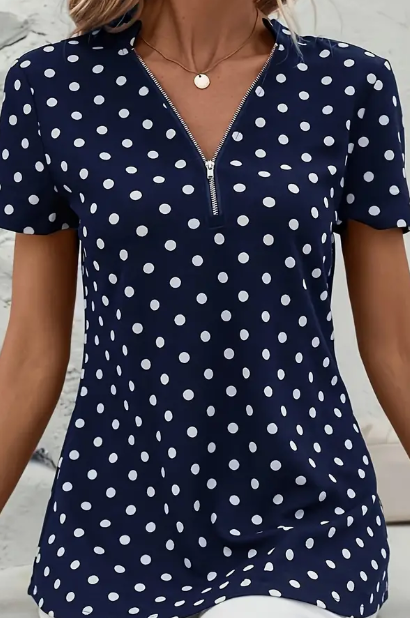 Winnie Polka Dot Zip-Front Blouse