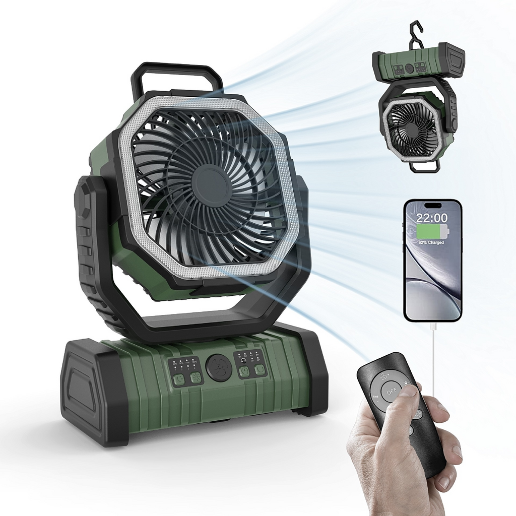 Camping Fan with Power Bank & LED Light