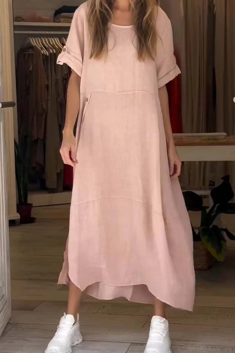 Josie Cotton-Linen Loose V-Neck Dress detail