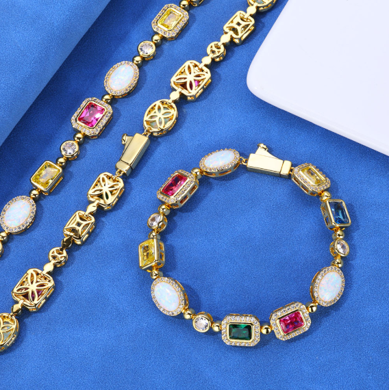 Gold-Plated Gemstone Pendant Necklace