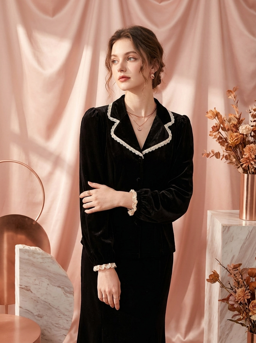 Fleur Velvet Bubble-Sleeve Blouse — editorial