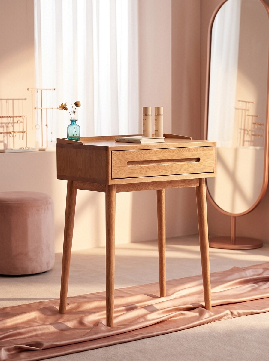 Full-Length Mirror Solid Wood Oak Storage and Drawer — editorial