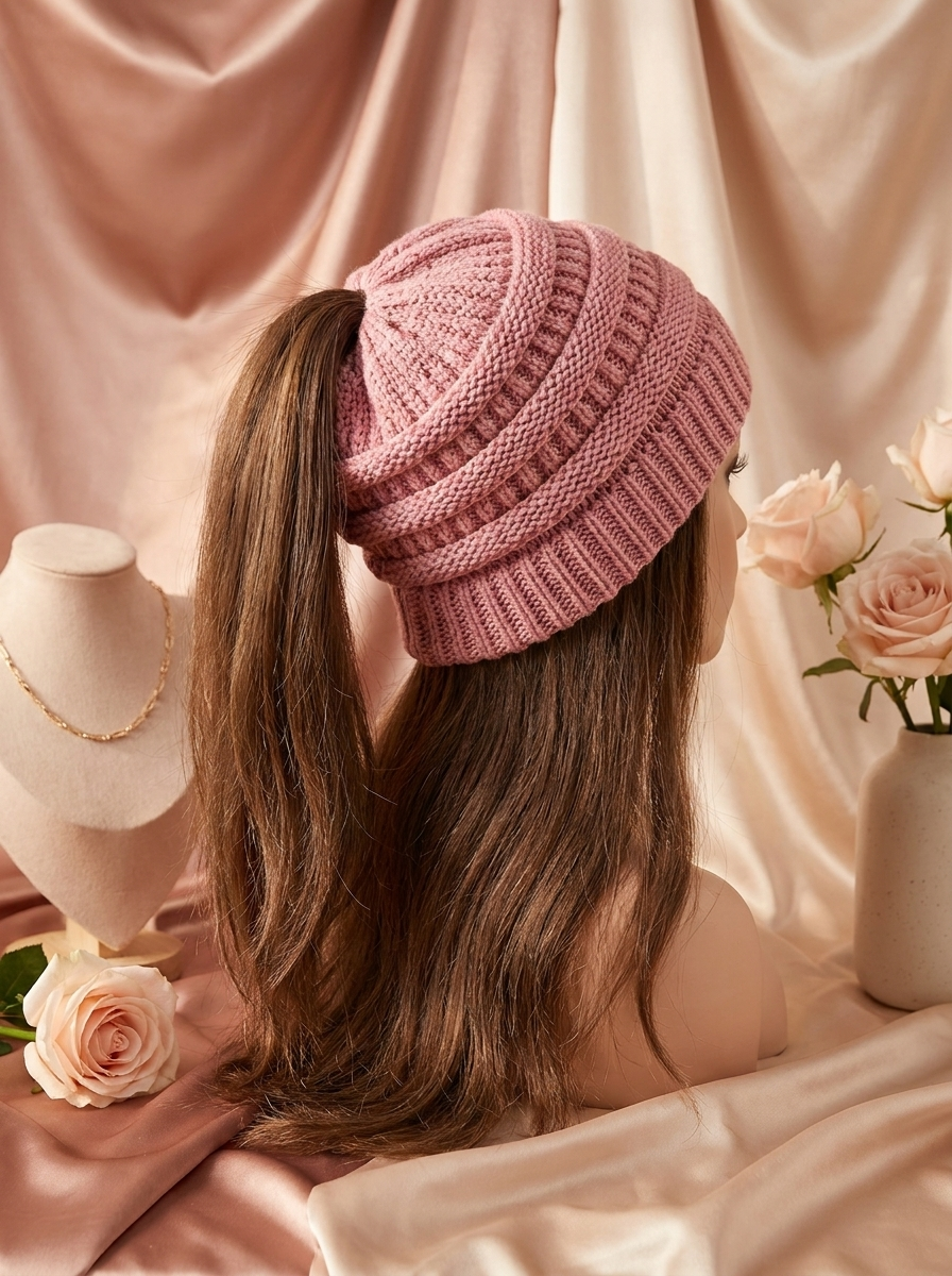 Pony Beanie Super Cute Cable Knit Hat — editorial