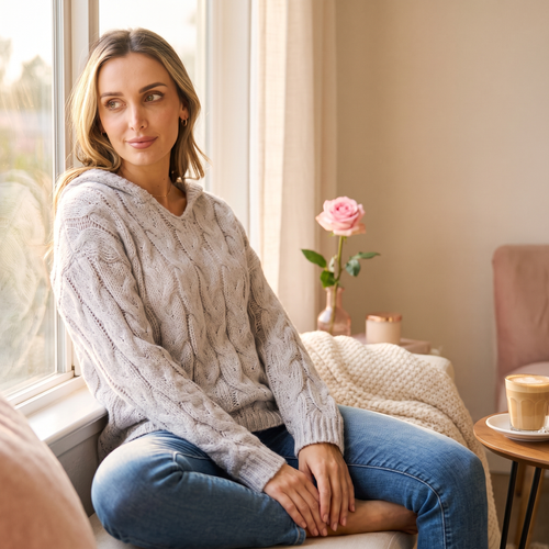 Fleur Cable-Knit Hooded Sweater - Fleur