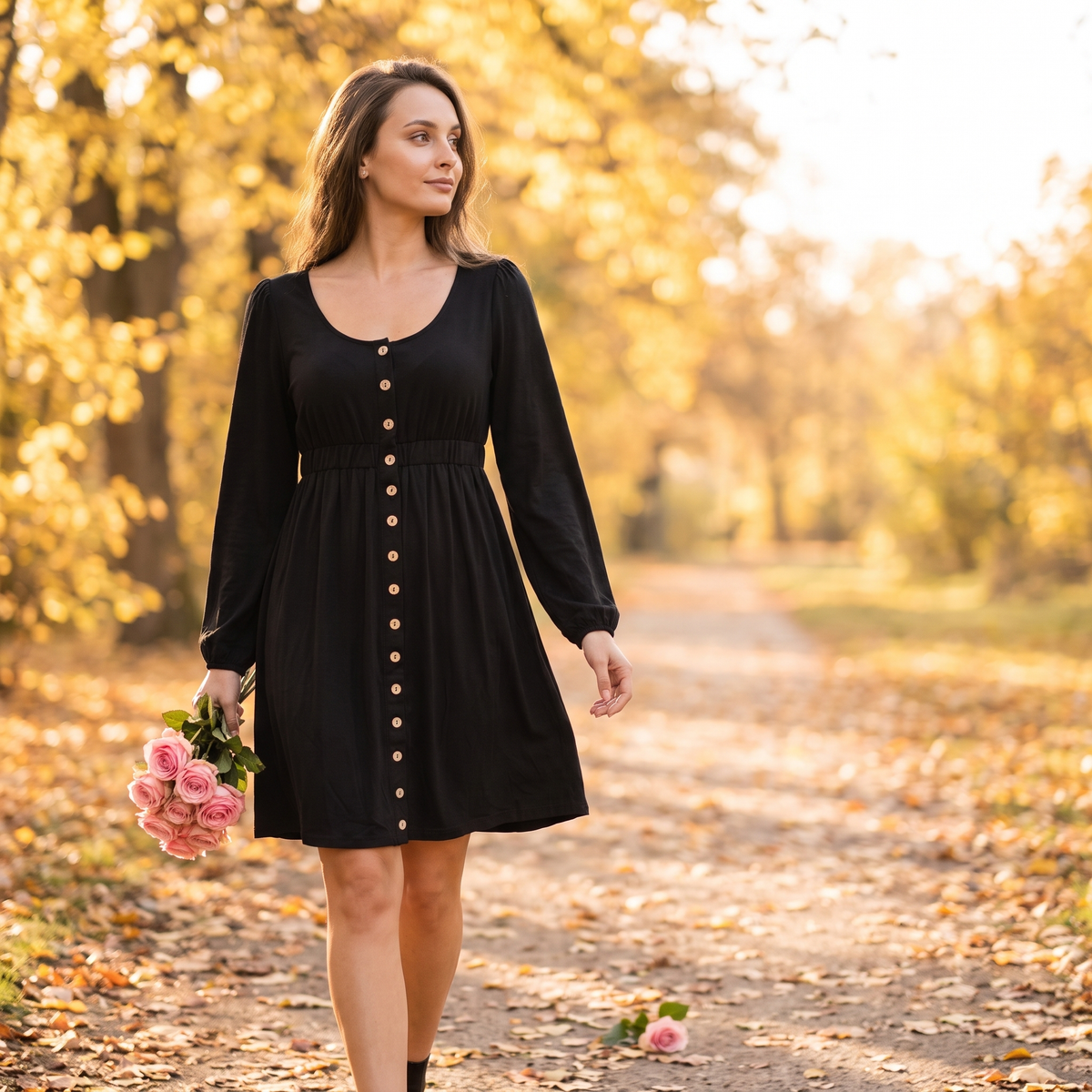 Fleur Long-Sleeve Empire Waist Dress - Fleur