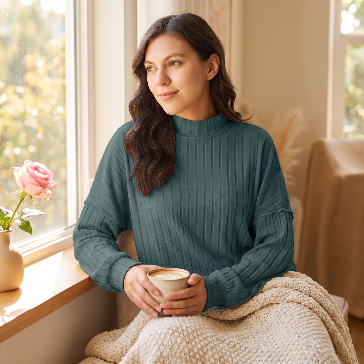 Fleur Soft Ribbed Mock-Neck Top - Fleur