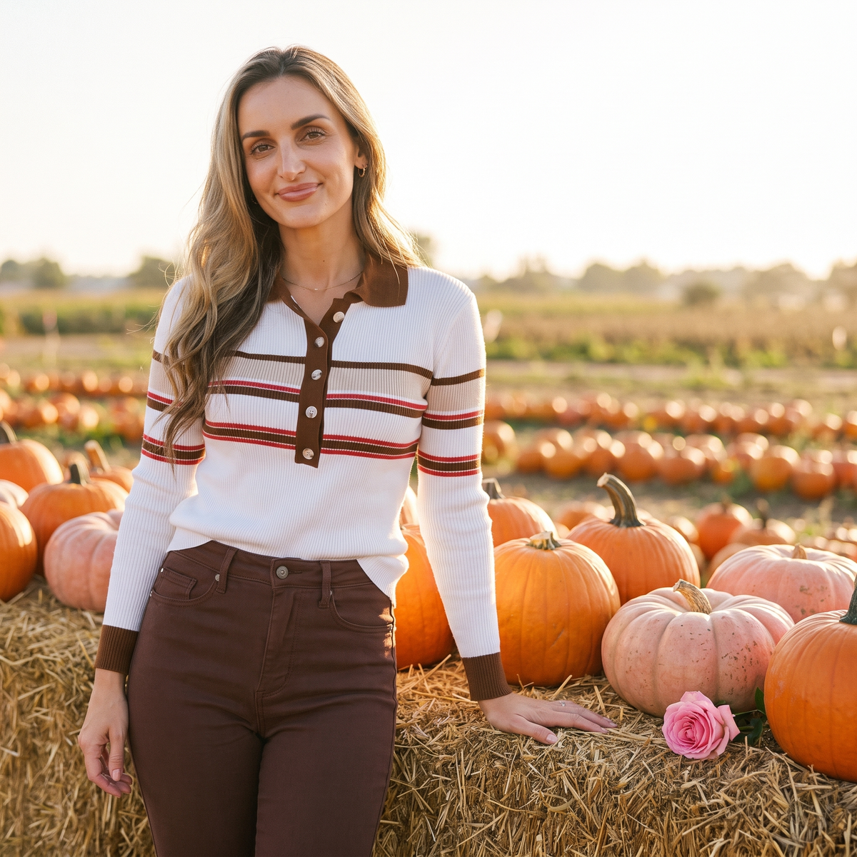 Fleur Heritage Stripe Collared Knit Top - Fleur