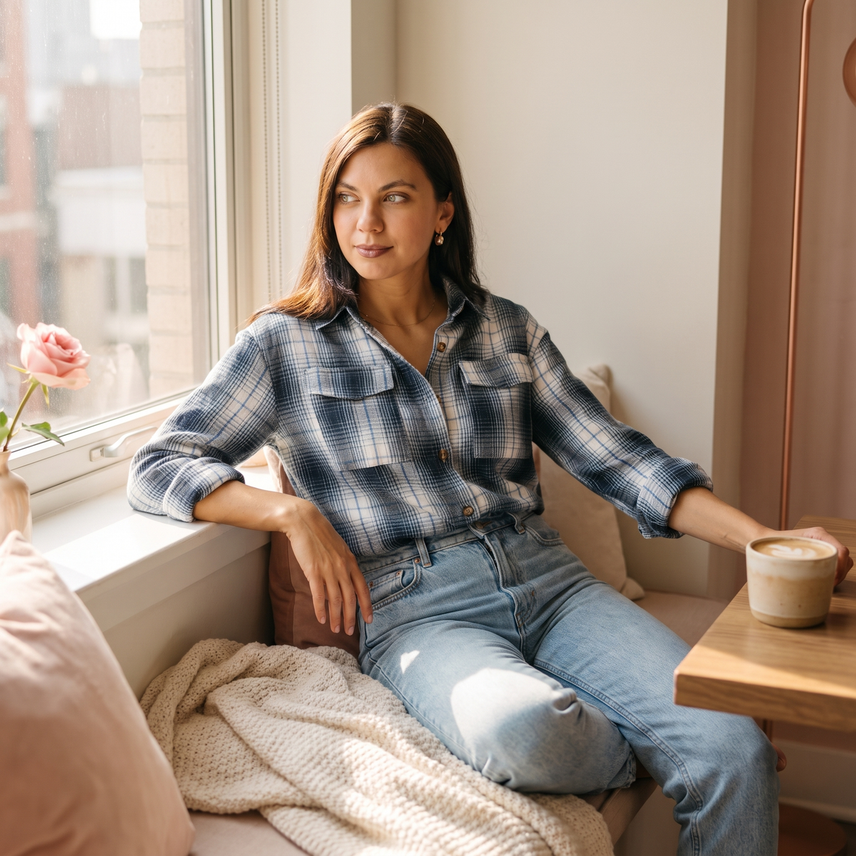 Fleur Plaid Dropped-Shoulder Shirt - Fleur