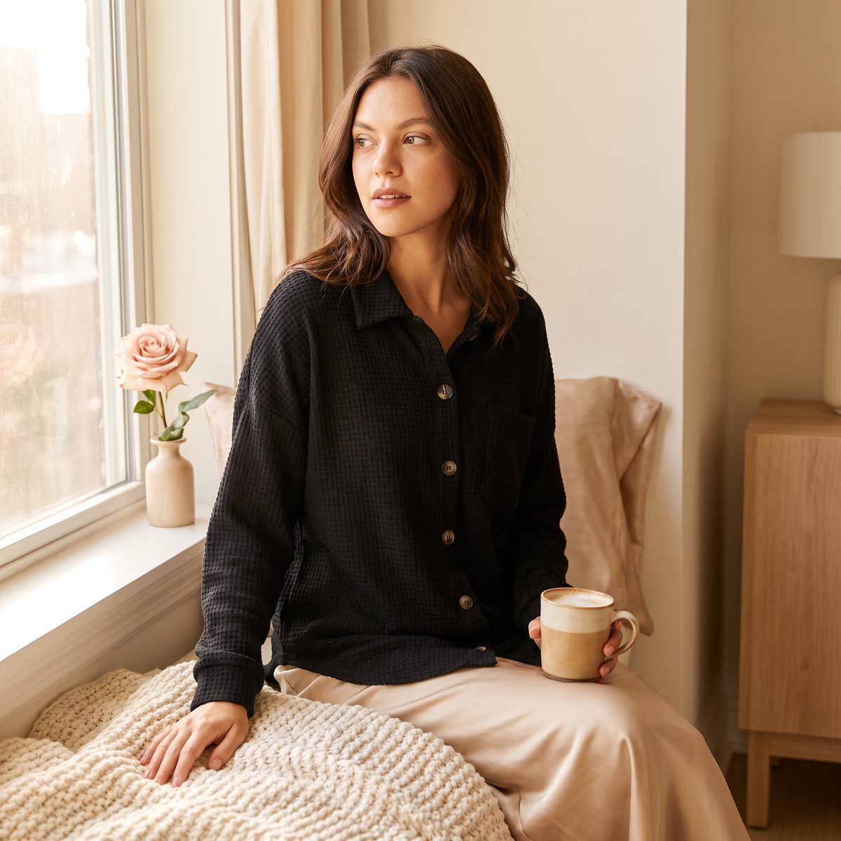 Fleur Waffle-Knit Collared Shirt - Fleur