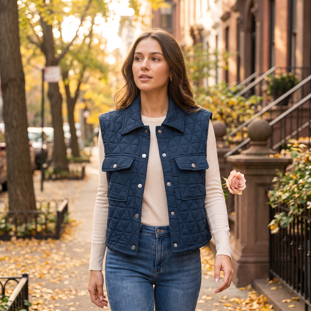 Fleur Textured Snap-Front Vest - Fleur