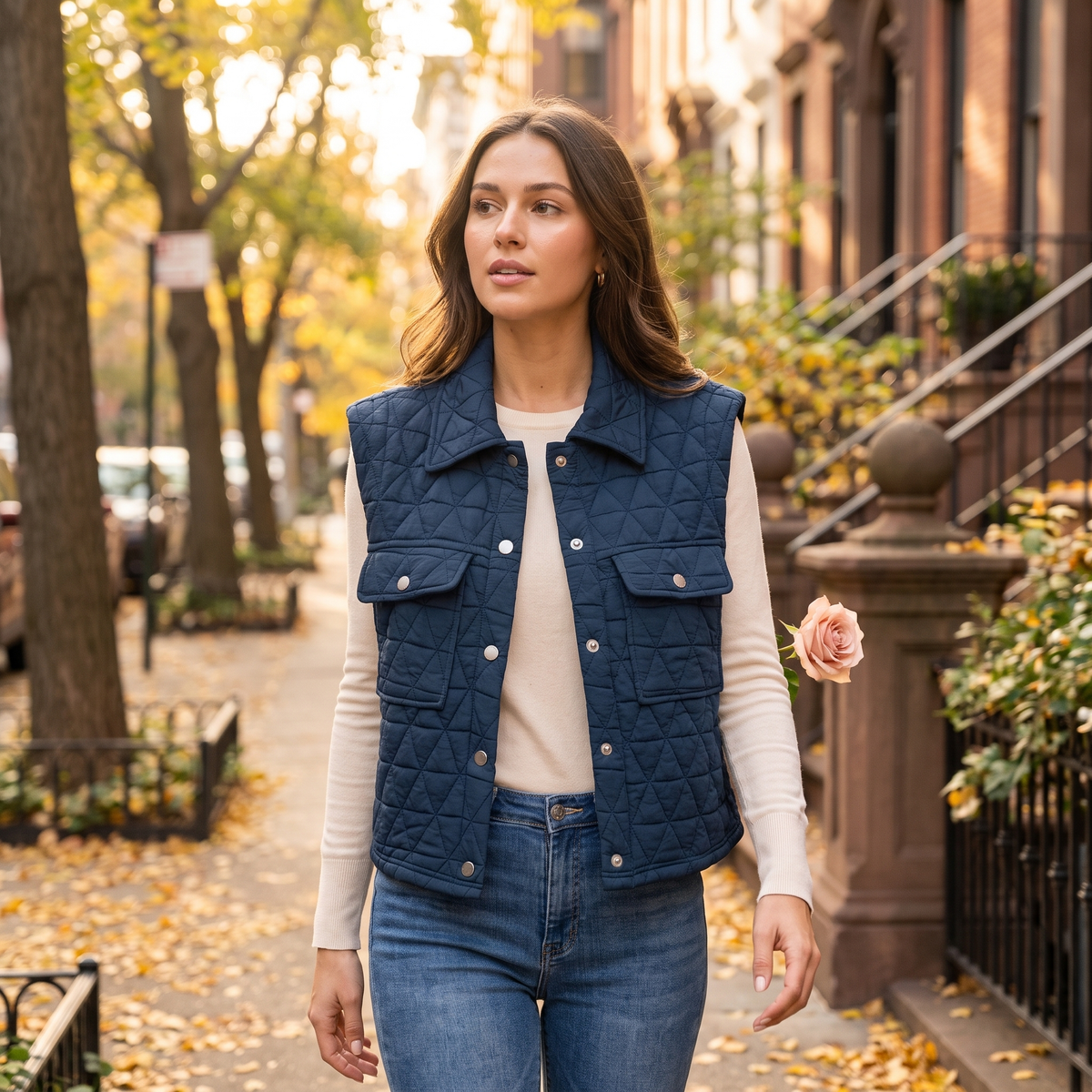 Fleur Textured Snap-Front Vest - Fleur