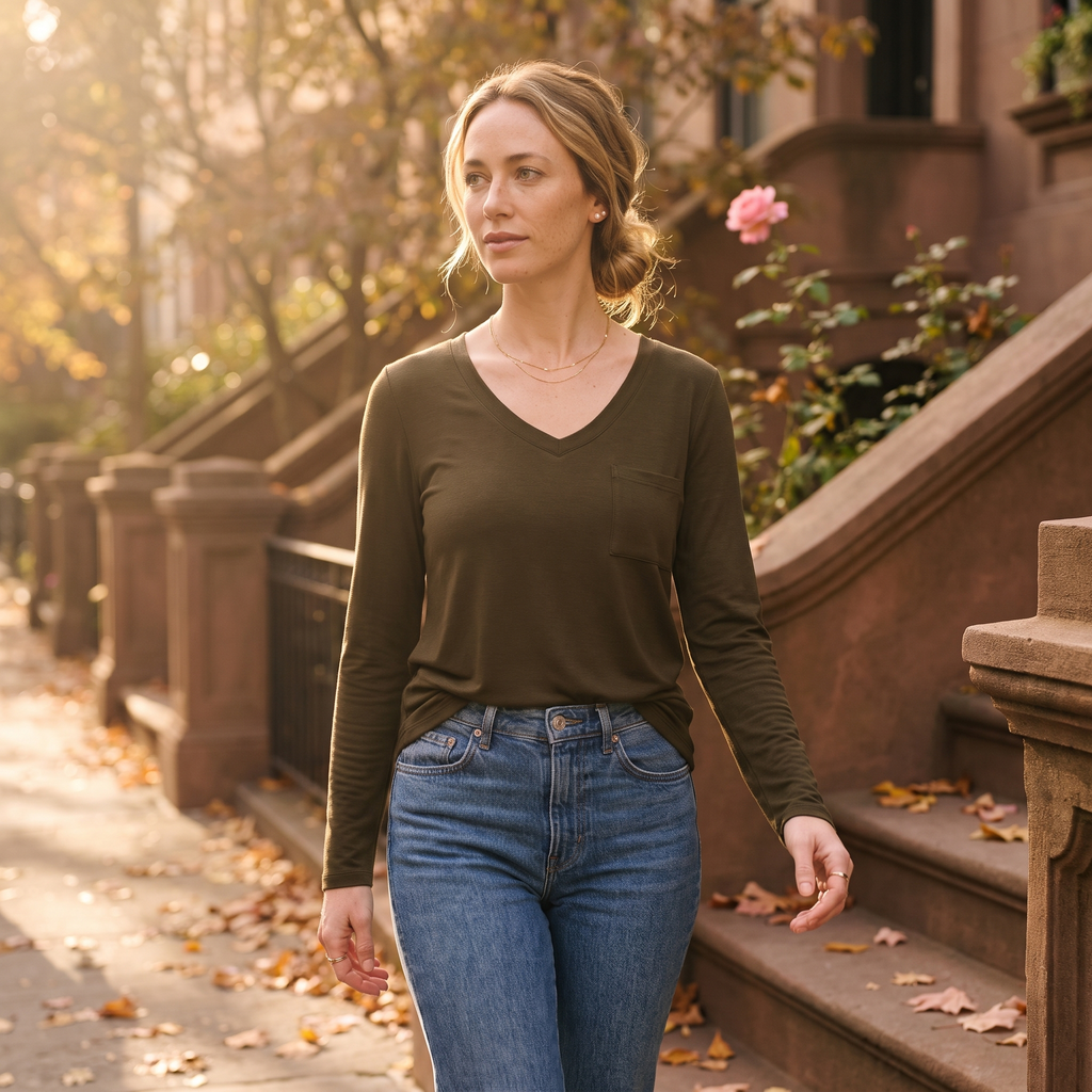 Fleur Everyday V-Neck Long-Sleeve Tee — Fleur editorial