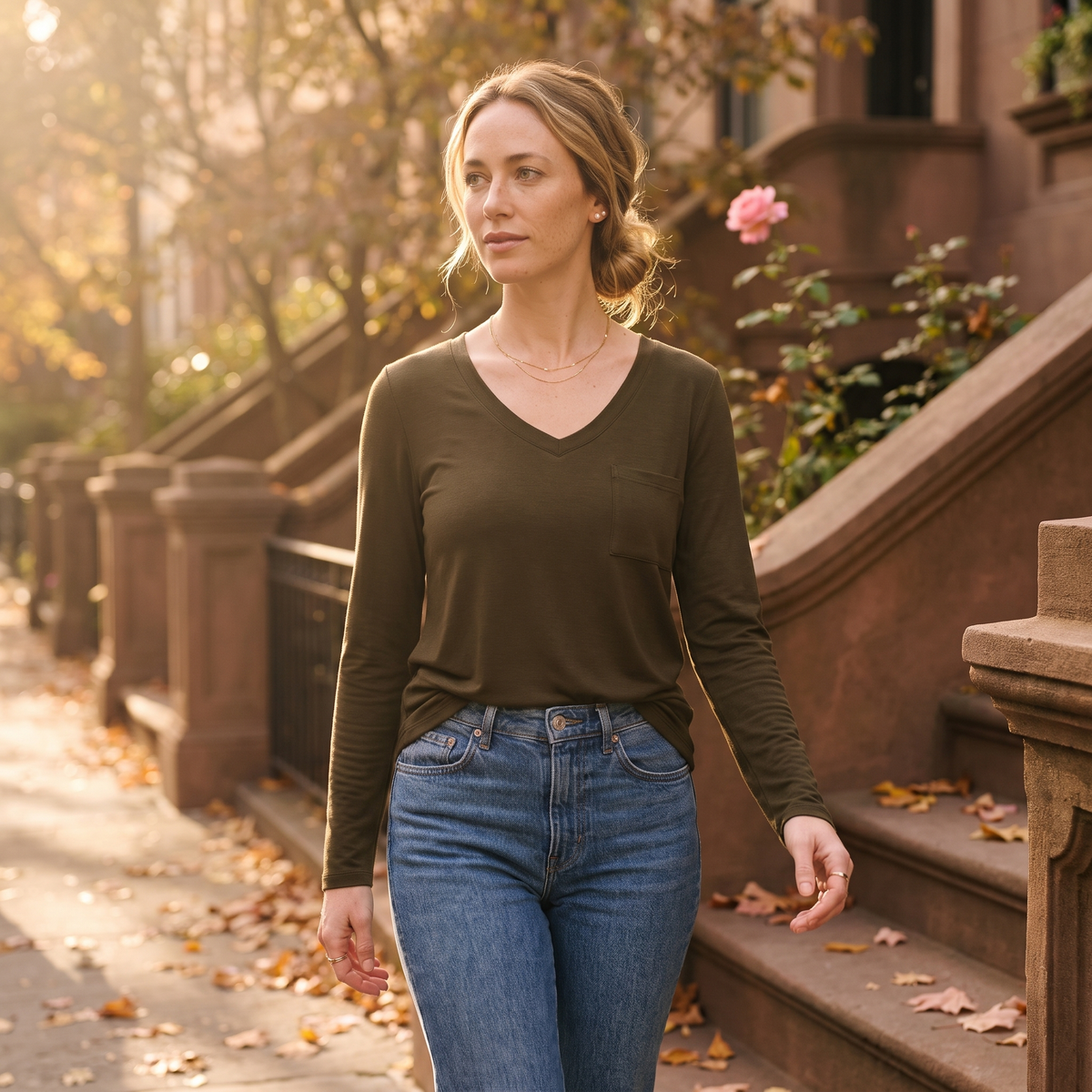 Fleur Everyday V-Neck Long-Sleeve Tee — Fleur editorial