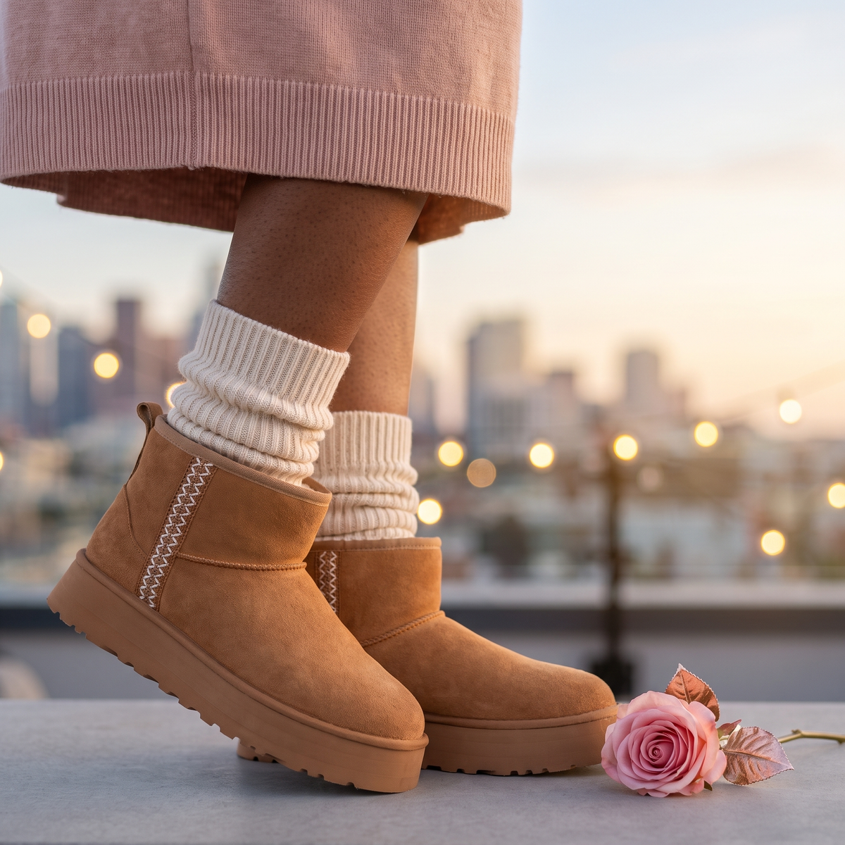 Fleur Mini Platform Suede Boots — Caramel — Fleur editorial