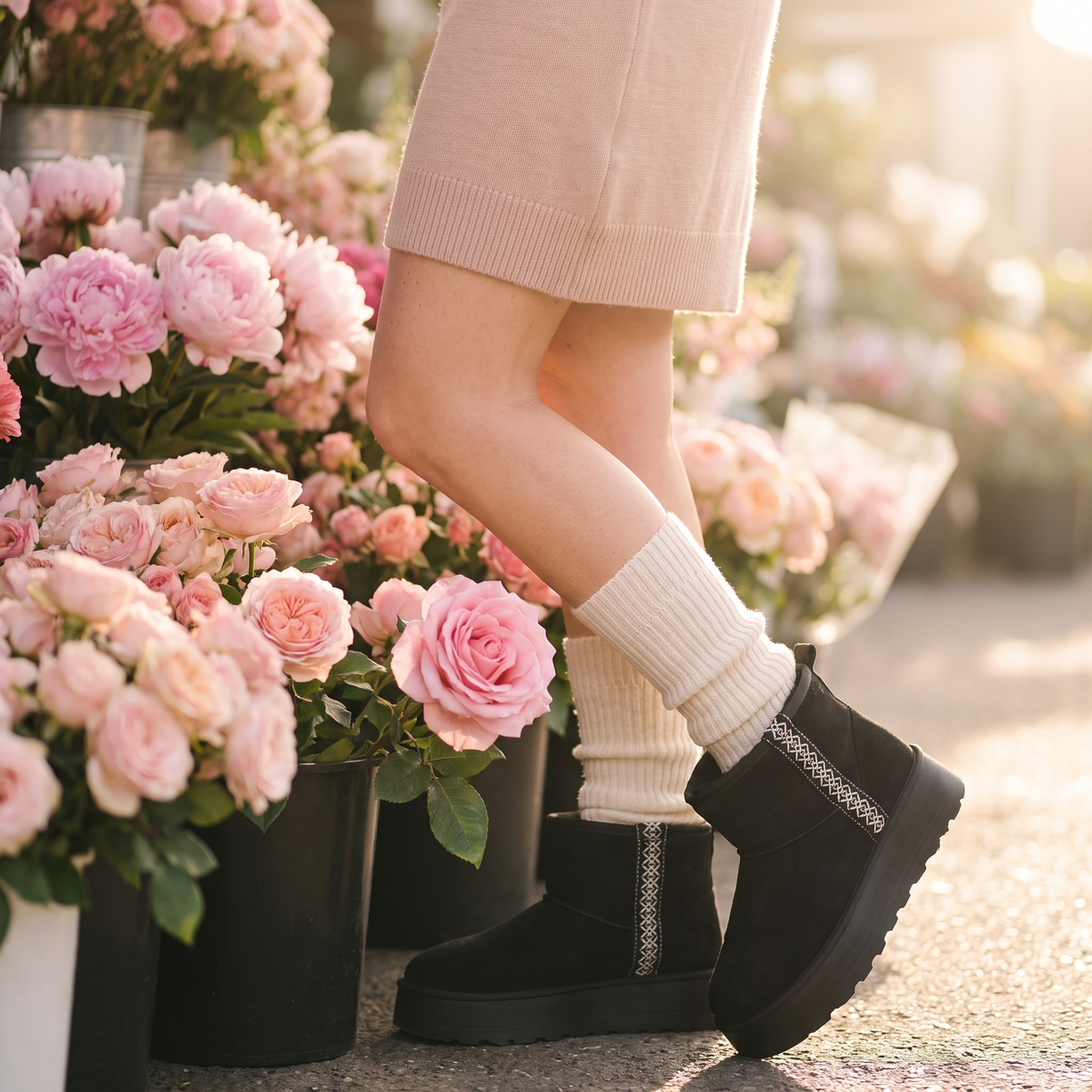 Fleur Mini Platform Suede Boots — Black — Fleur editorial