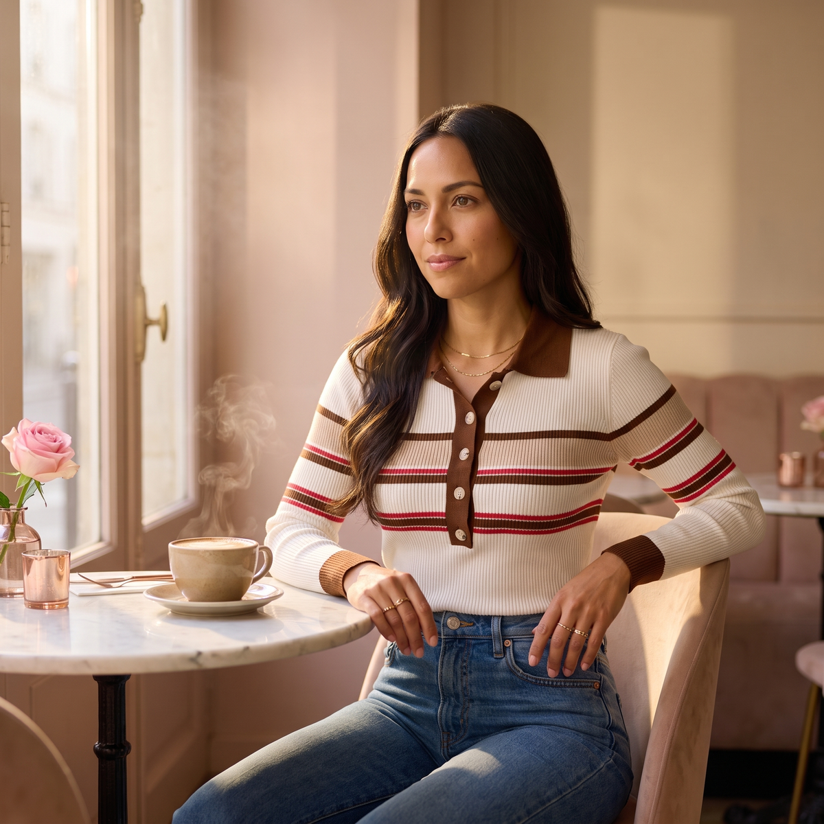 Fleur Heritage Stripe Collared Knit Top — Fleur editorial