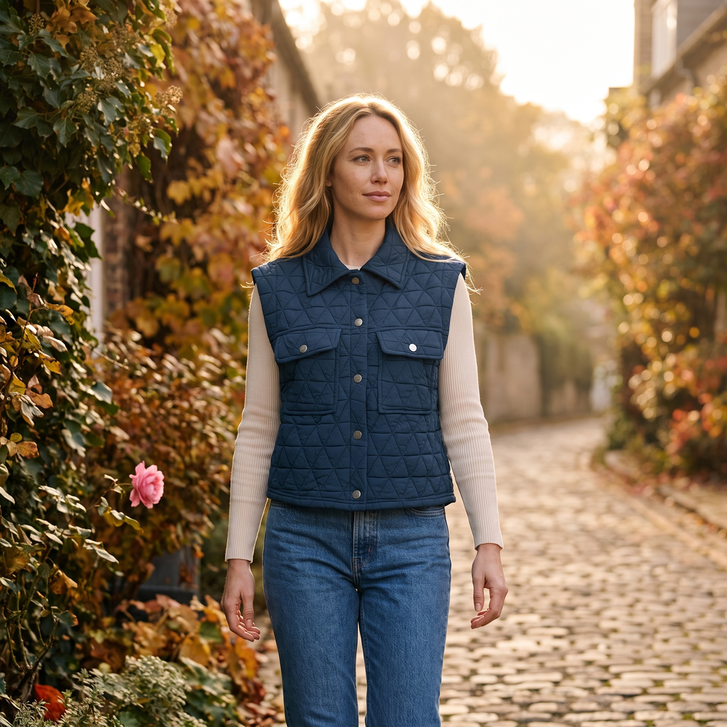 Fleur Textured Snap-Front Vest — Fleur editorial