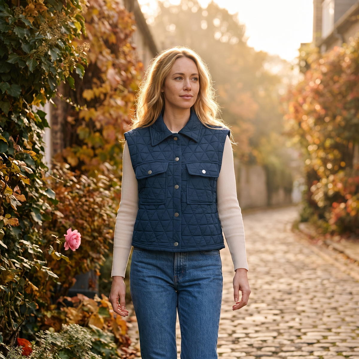Fleur Textured Snap-Front Vest — Fleur editorial