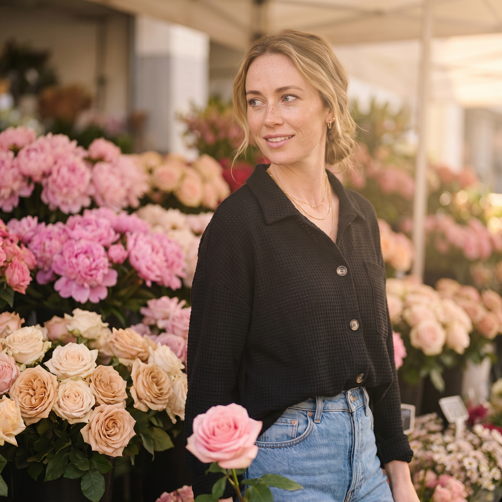 Fleur Waffle-Knit Collared Shirt — Fleur editorial