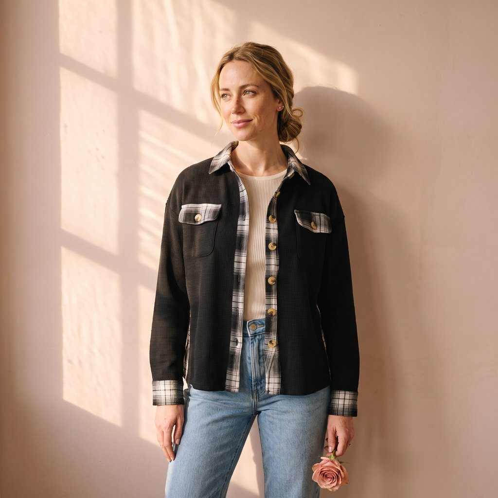 Fleur Plaid Shacket — Fleur editorial