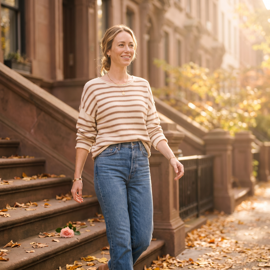 Fleur Striped Boat-Neck Sweater — Fleur editorial