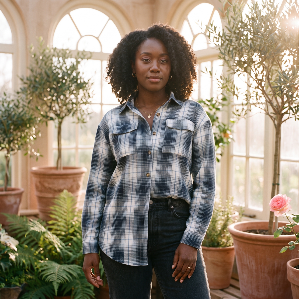 Fleur Plaid Dropped-Shoulder Shirt — Fleur editorial