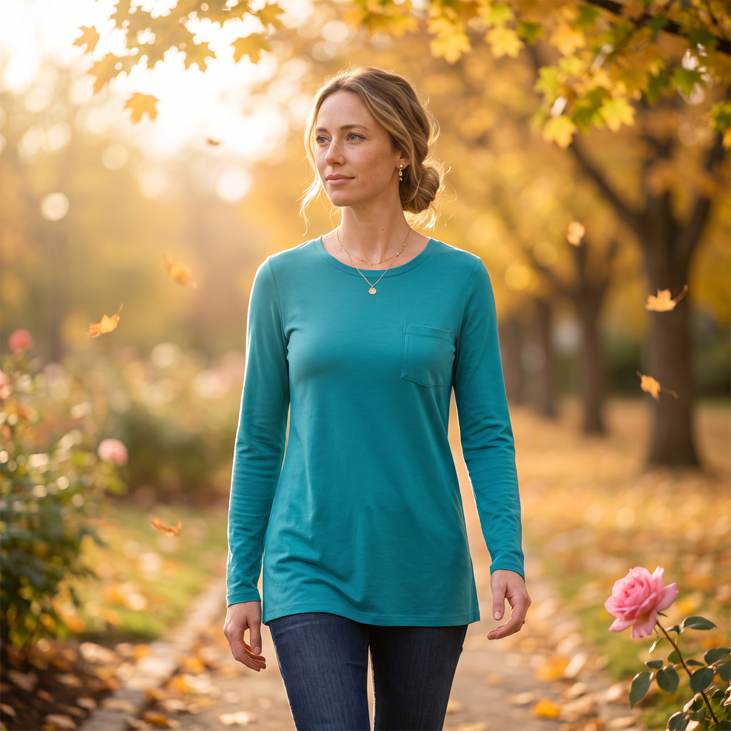 Fleur Everyday Crew Long-Sleeve Tee — Fleur editorial