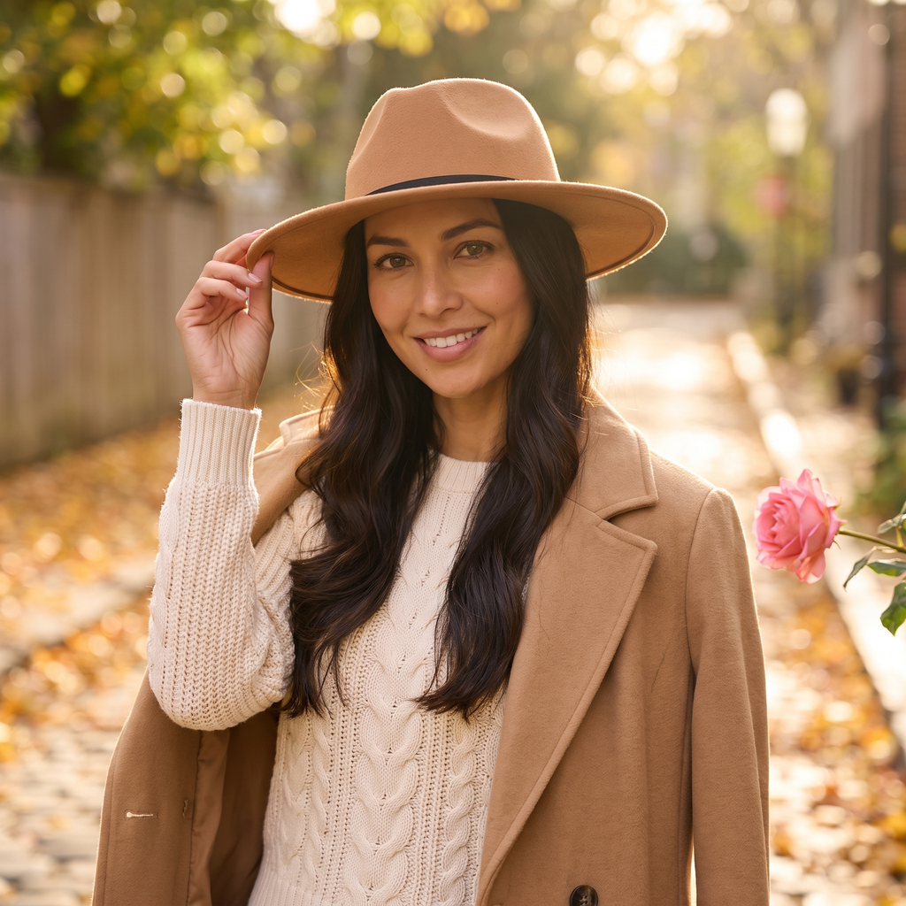Fleur Wide-Brim Felt Fedora — Camel — Fleur editorial